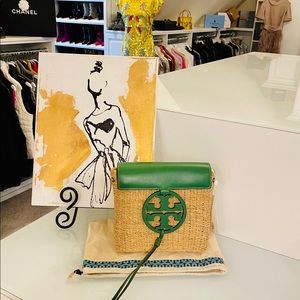 Tory Burch “Miller” Raffia Straw Crossbody